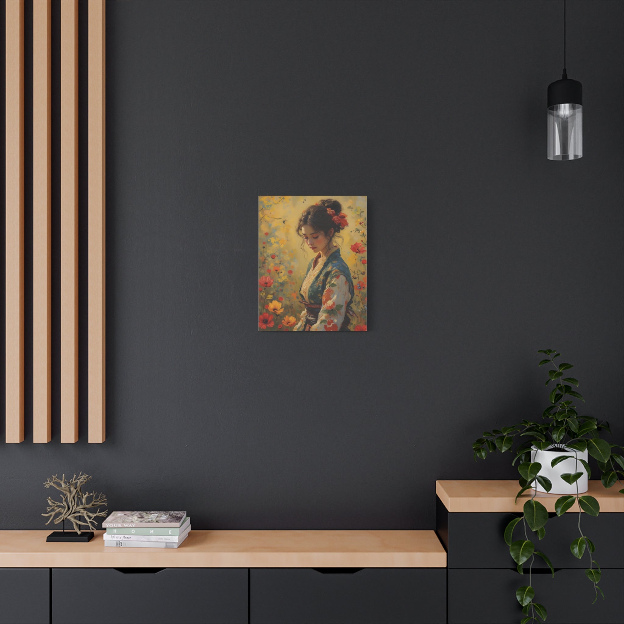 Asian Floral Lady Wall Art - Stretched Canvas