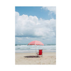 Sun-drenched beach memory with beach chair and umbrella - Poster