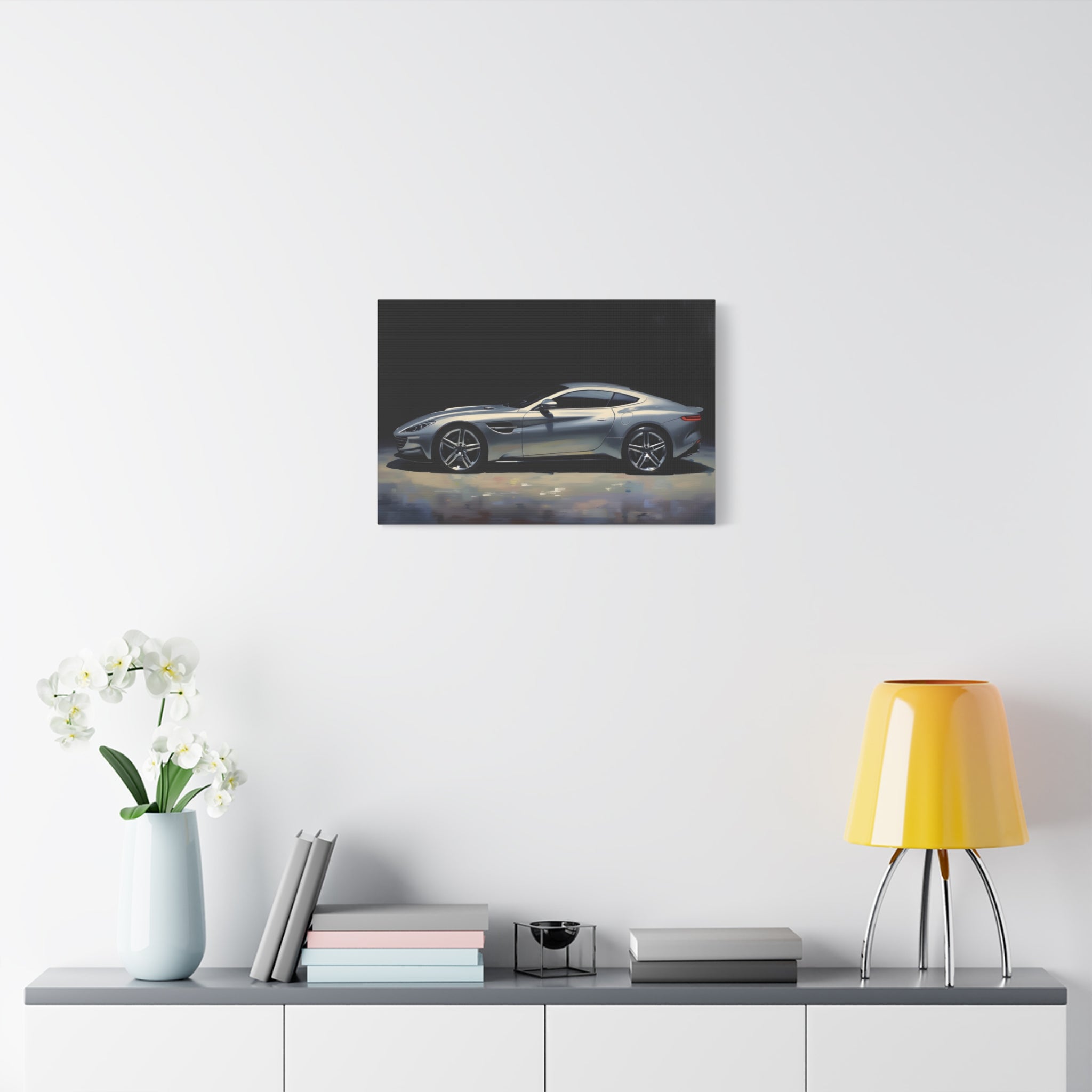Silver Sports Car Matte Canvas Print — Modern Automotive Wall Art