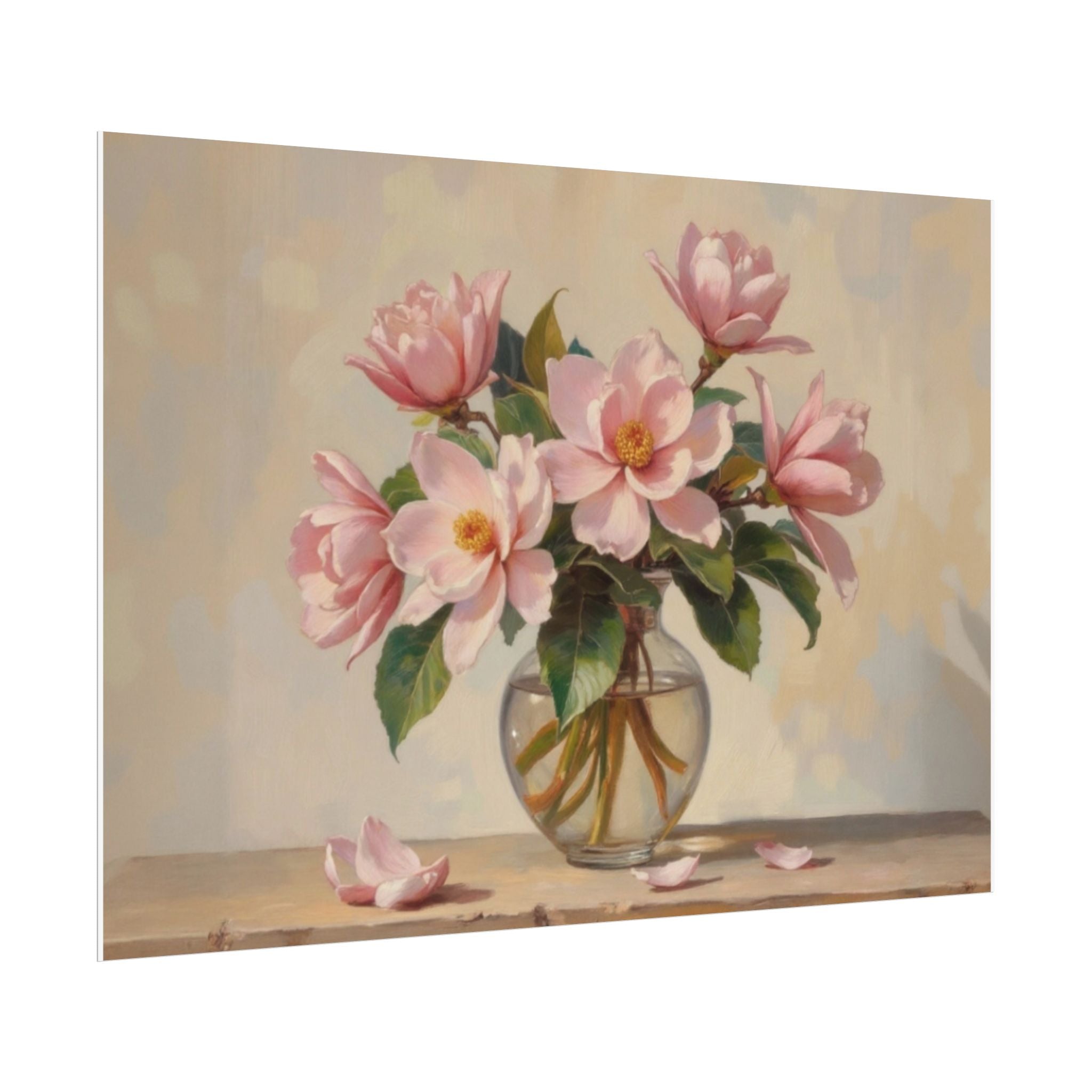 Opgerolde Poster - Roze Pioenrozen Bloemenprint Vaas Muurkunst