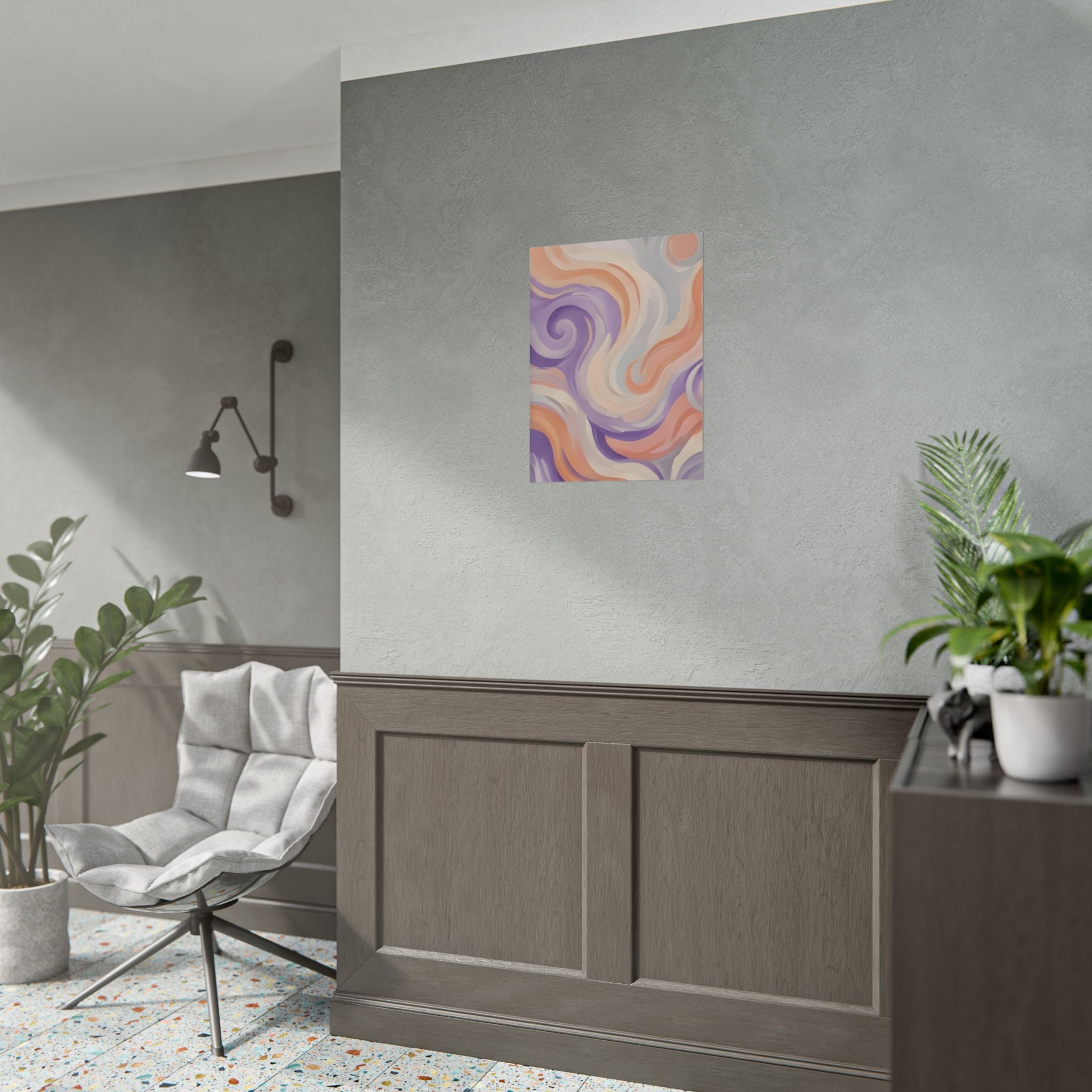 Abstract Swirl Poster - Peach & Lavender Fluid Art Rolled Wall Print