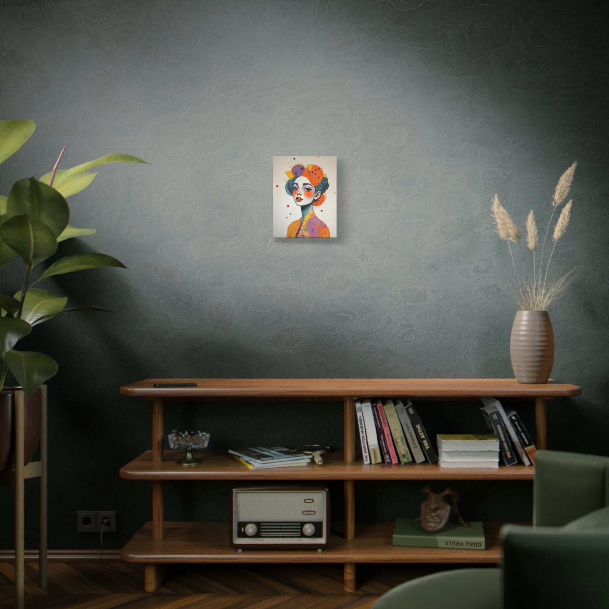 Colorful Portrait Art Canvas - Abstract Geisha Woman Matte Stretched Canvas