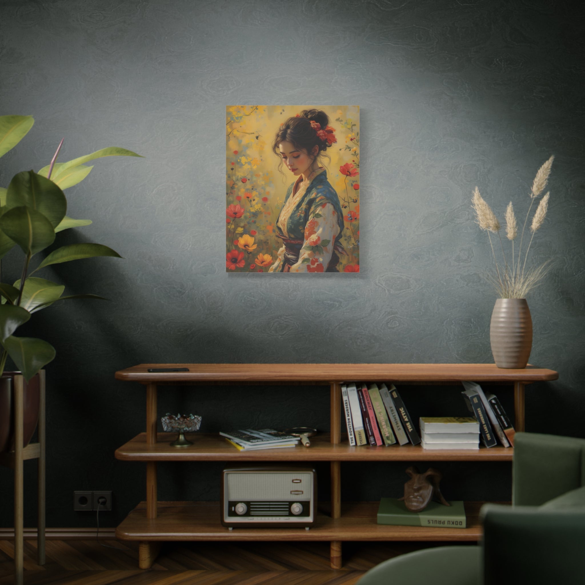 Asian Floral Lady Wall Art - Stretched Canvas
