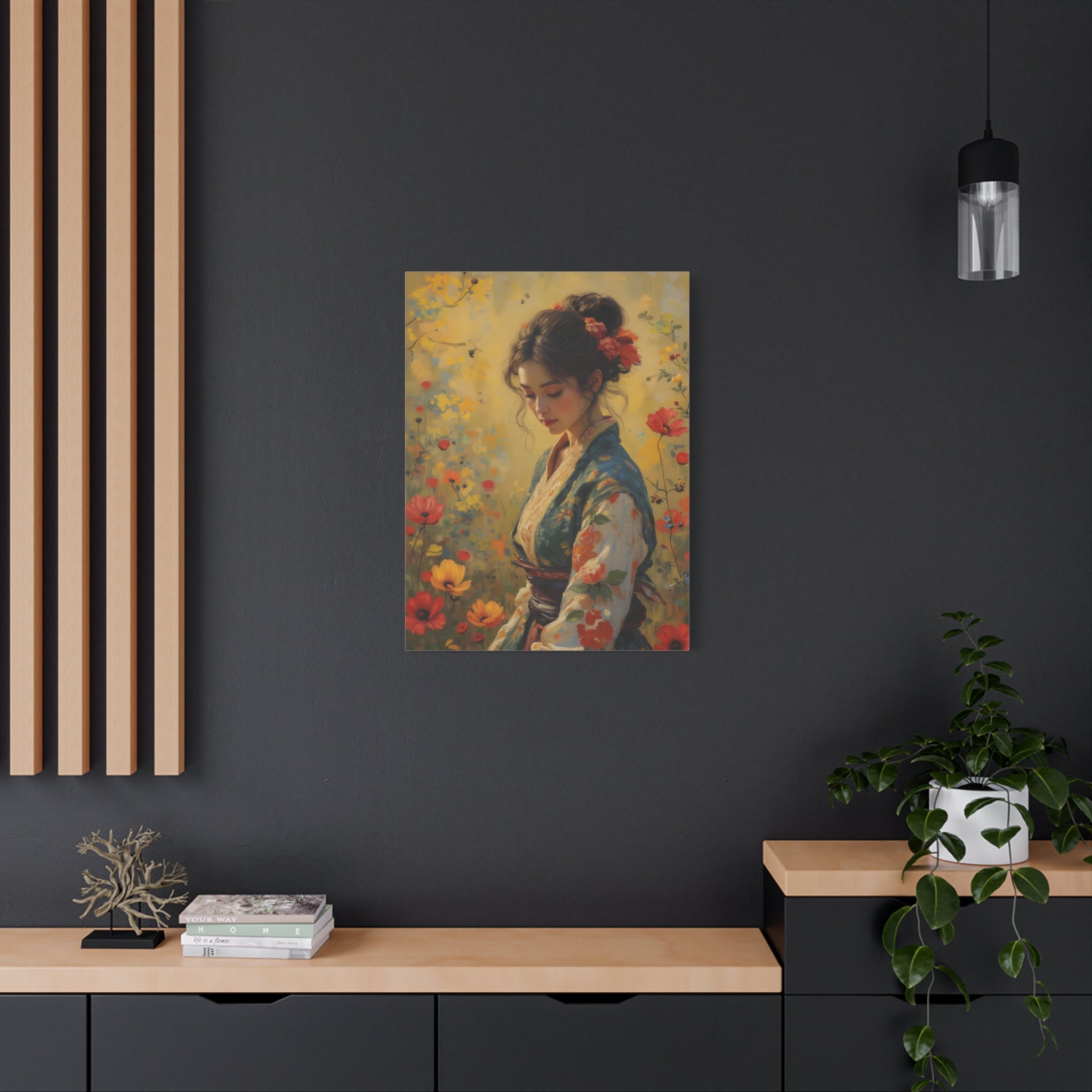 Asian Floral Lady Wall Art - Stretched Canvas