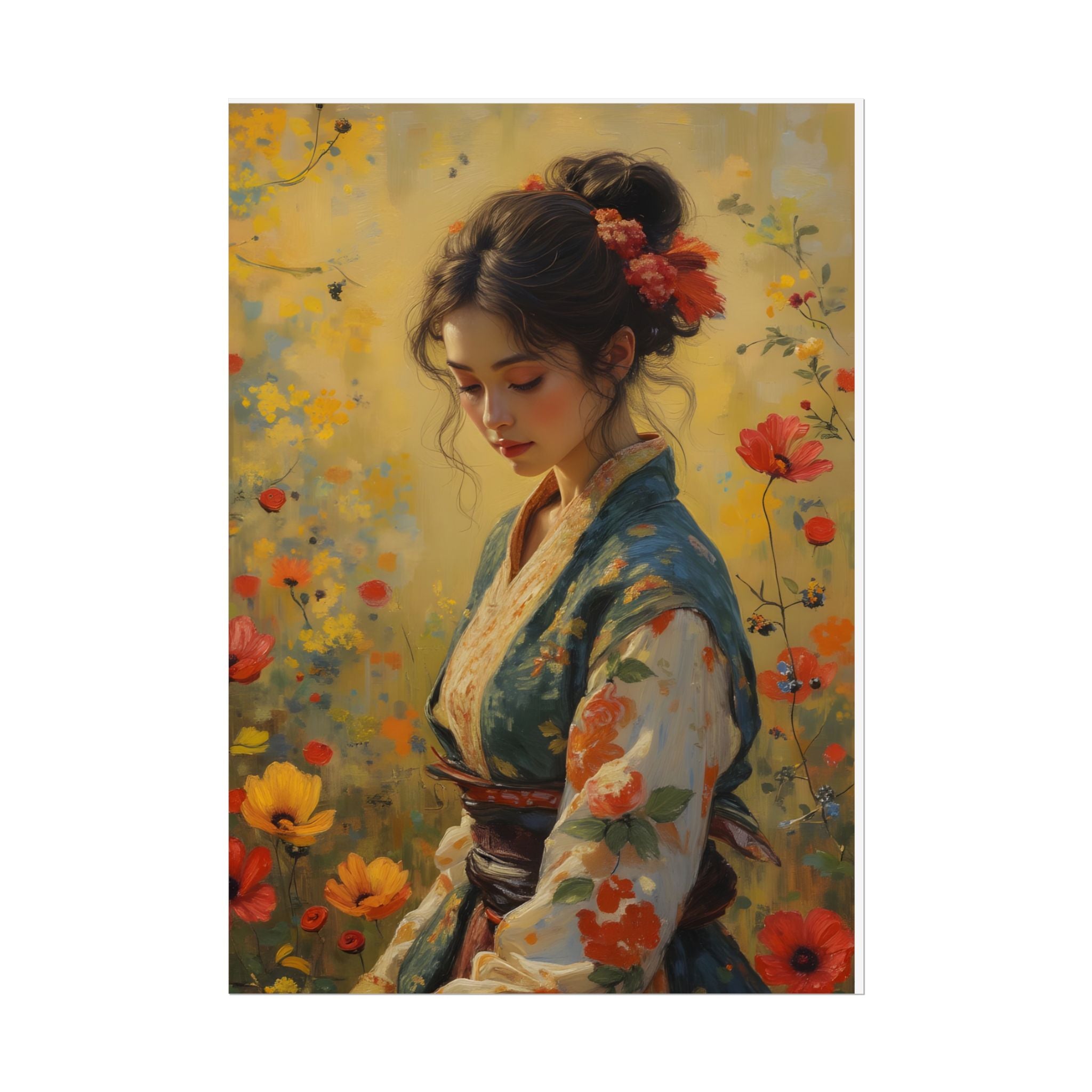 Asian Floral Lady Wall Art - Poster