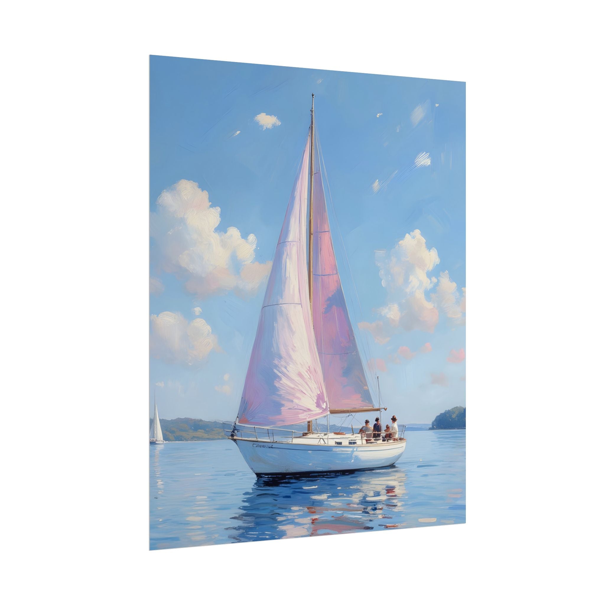 Sailing boat on calm water with pink accents - Poster