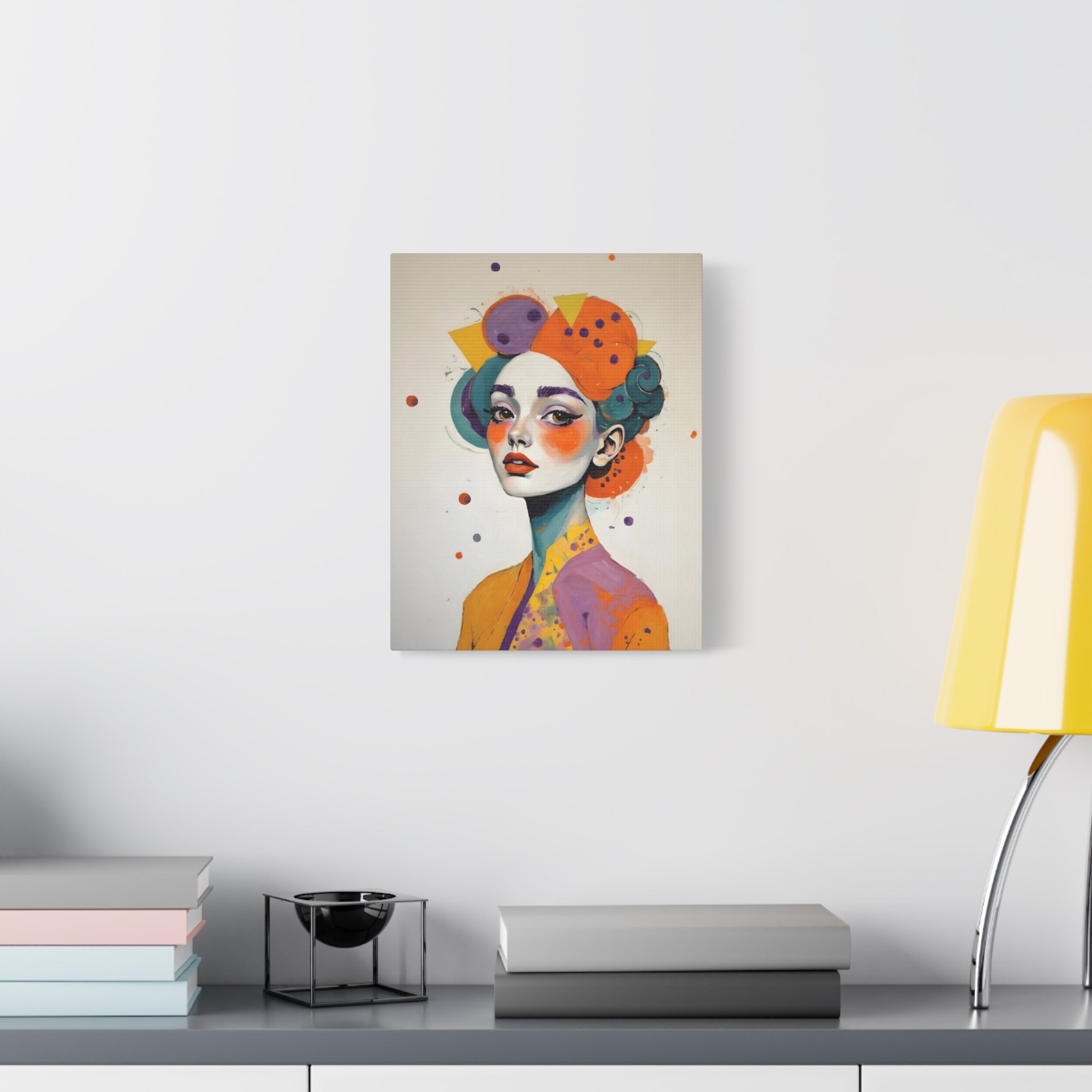 Colorful Portrait Art Canvas - Abstract Geisha Woman Matte Stretched Canvas