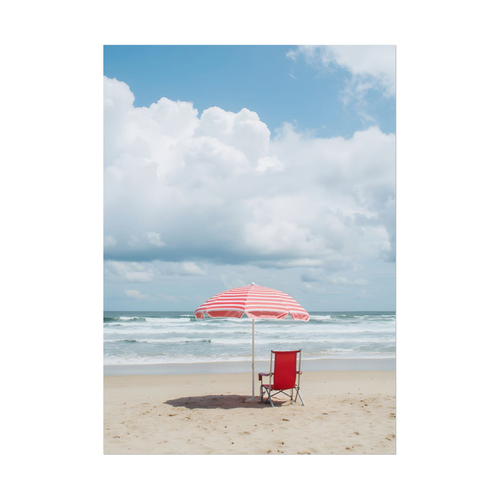 Sun-drenched beach memory with beach chair and umbrella - Poster
