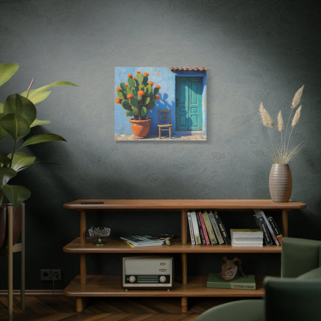 Southwestern Cactus Canvas Wall Art - Turquoise Door Painting (Matte Stretched)