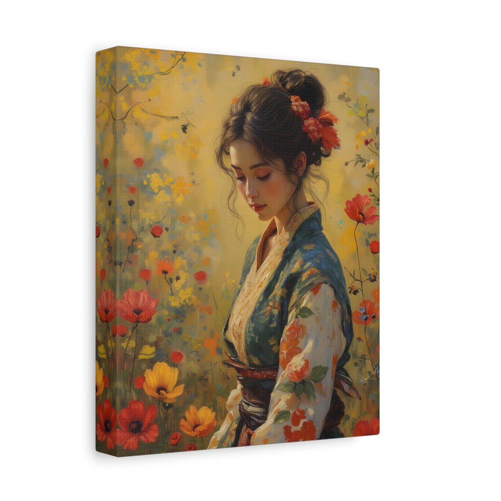 Asian Floral Lady Wall Art - Stretched Canvas
