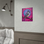 Colorful Songbird Poster — Blue Jay Art Print on Vibrant Pink Background