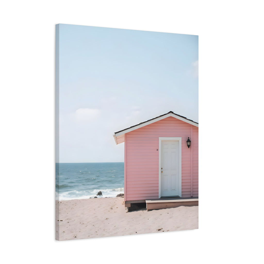 Pink Beach Cottage  Wall Art - Stretched Canvas