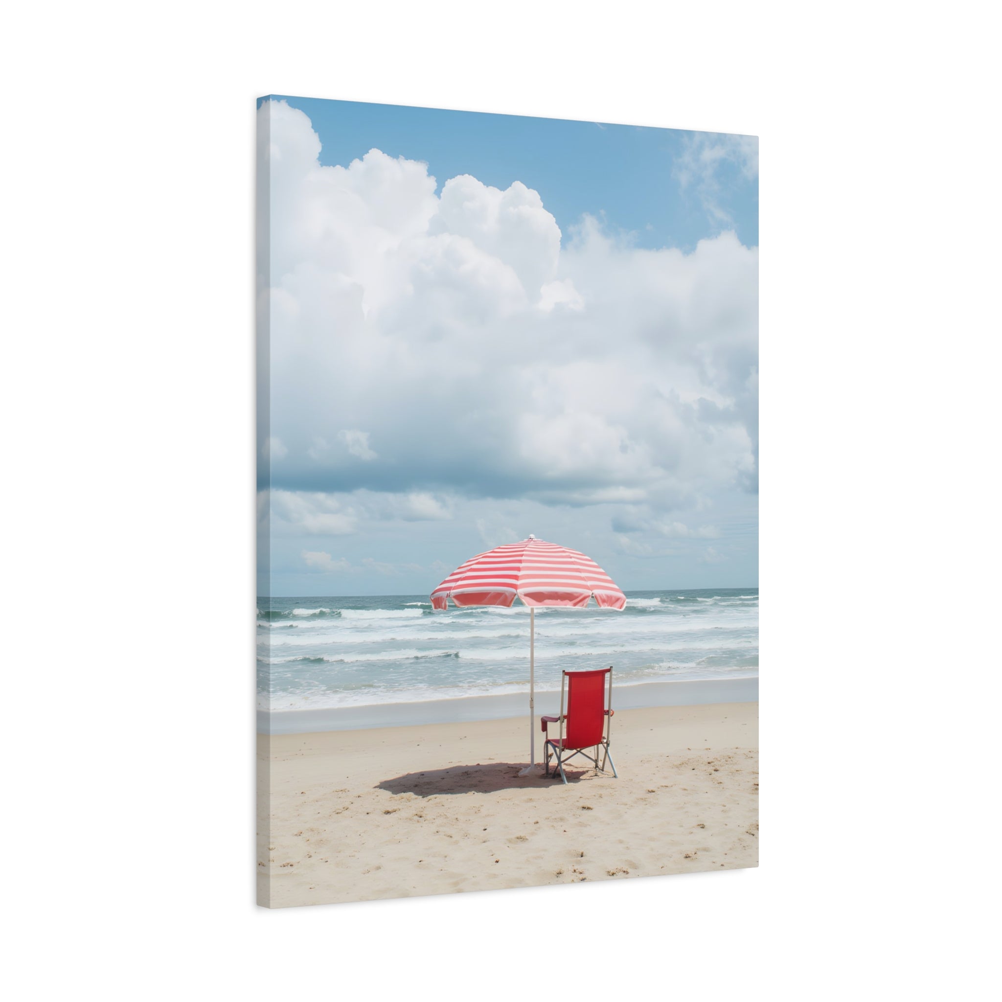 Sun-drenched beach memory with beach chair and umbrella Canvas Wall Art - Stretched Canvas