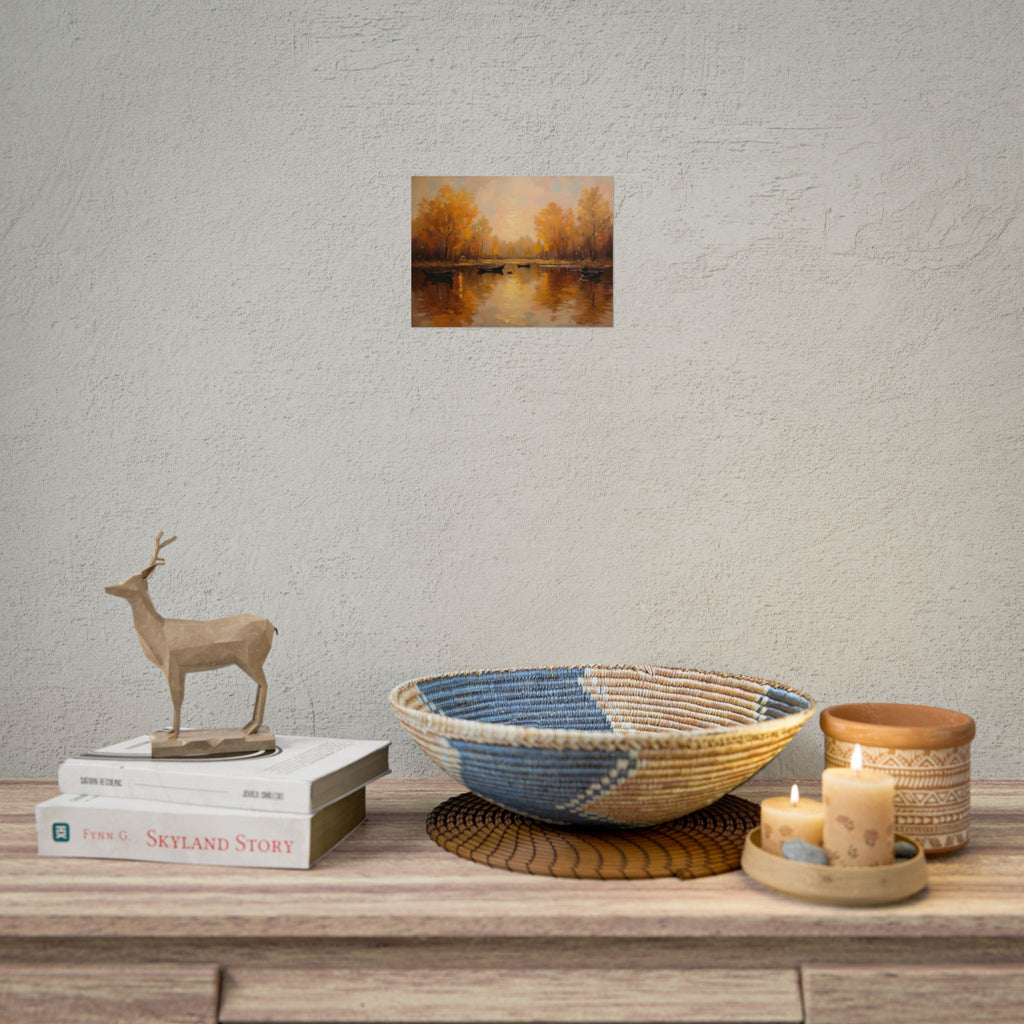 Autumn at the lake with rowboats - Poster