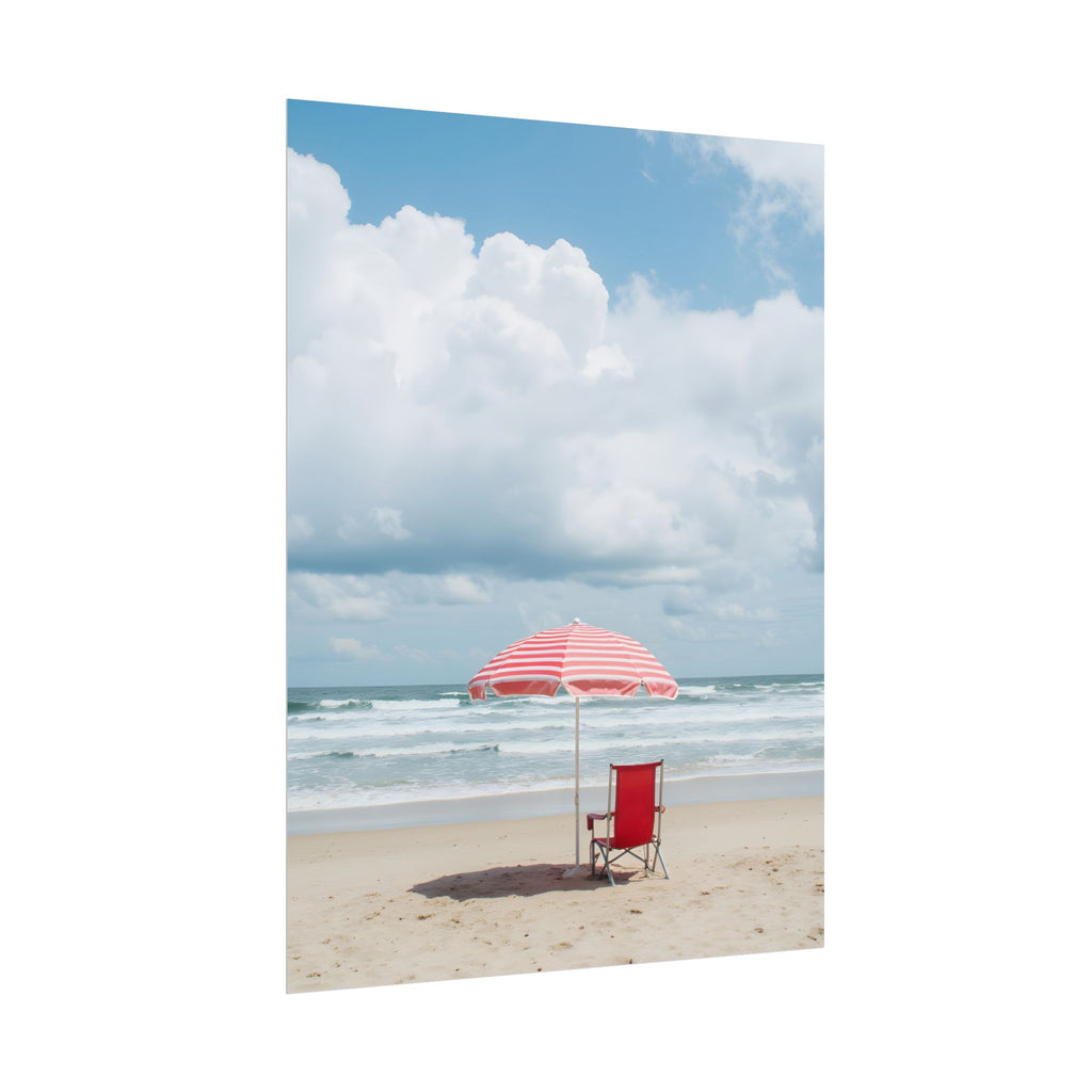 Sun-drenched beach memory with beach chair and umbrella - Poster