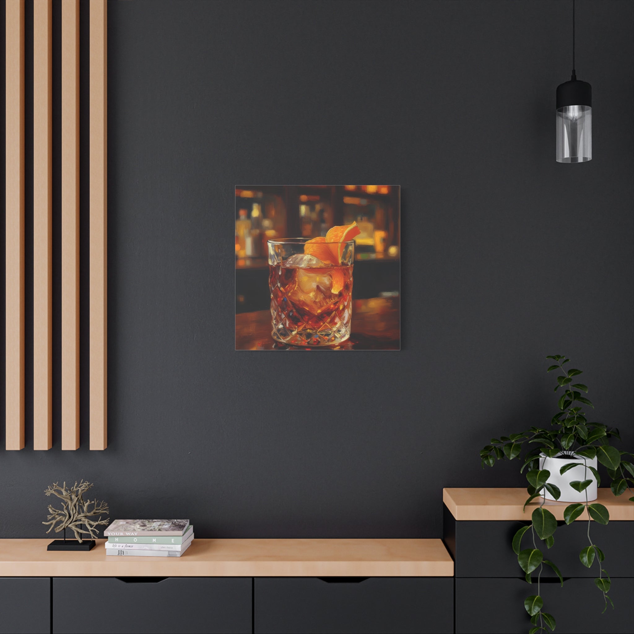 Whisky on Ice Wall Art -  Bar & Home Decor - Stretched Canvas