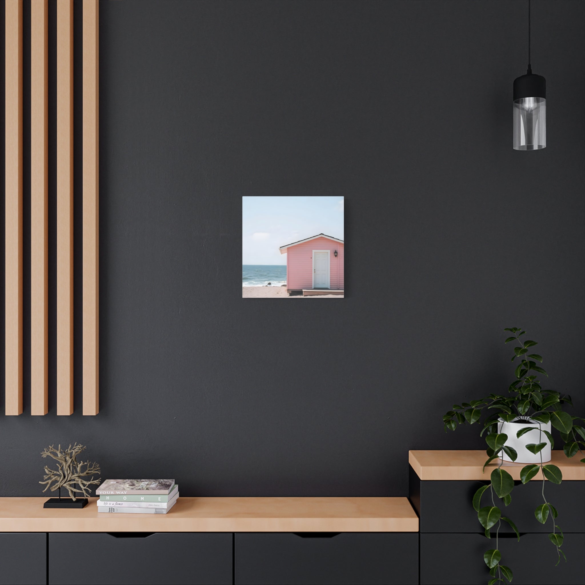 Pink Beach Cottage  Wall Art - Stretched Canvas