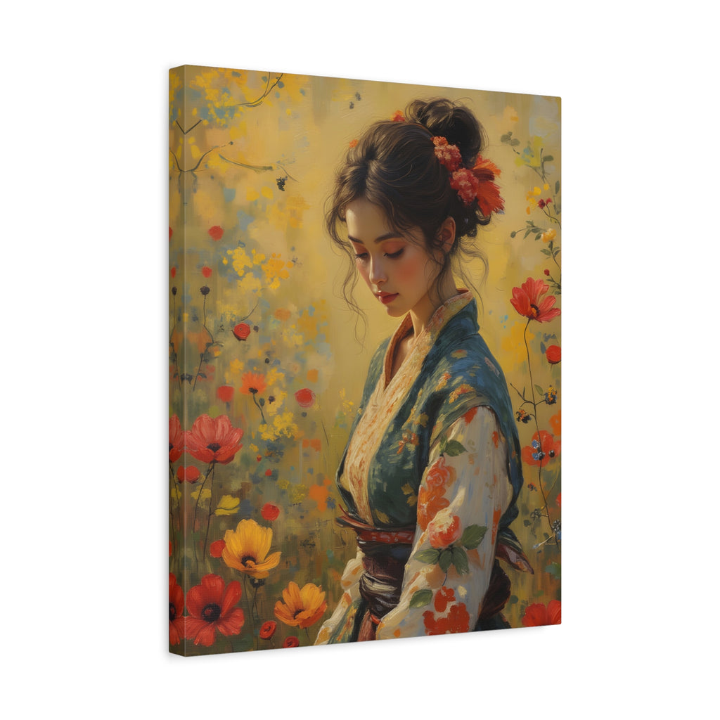 Asian Floral Lady Wall Art - Stretched Canvas