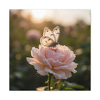 Butterfly on Pink Rose Wall Art - Stretched Canvas
