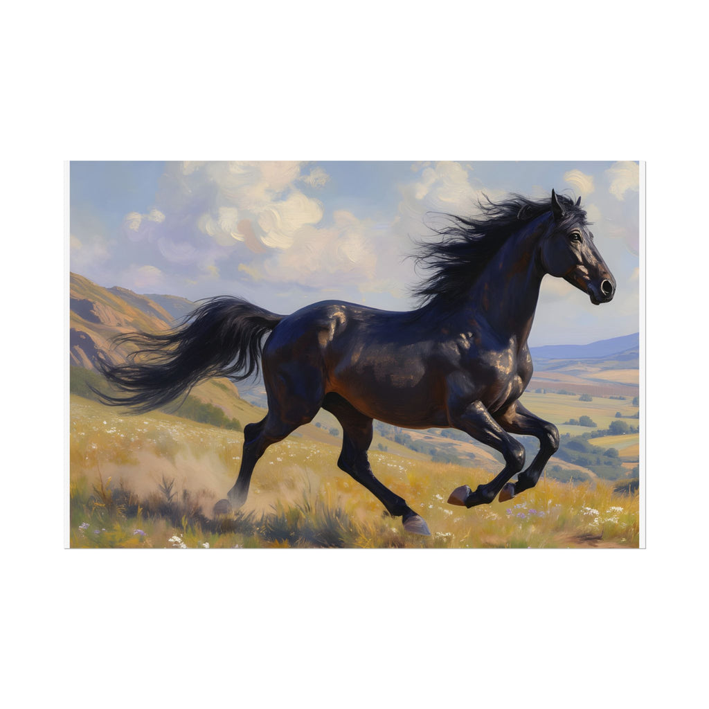 Running Black Stallion Wall Art - Horse Painting - Poster