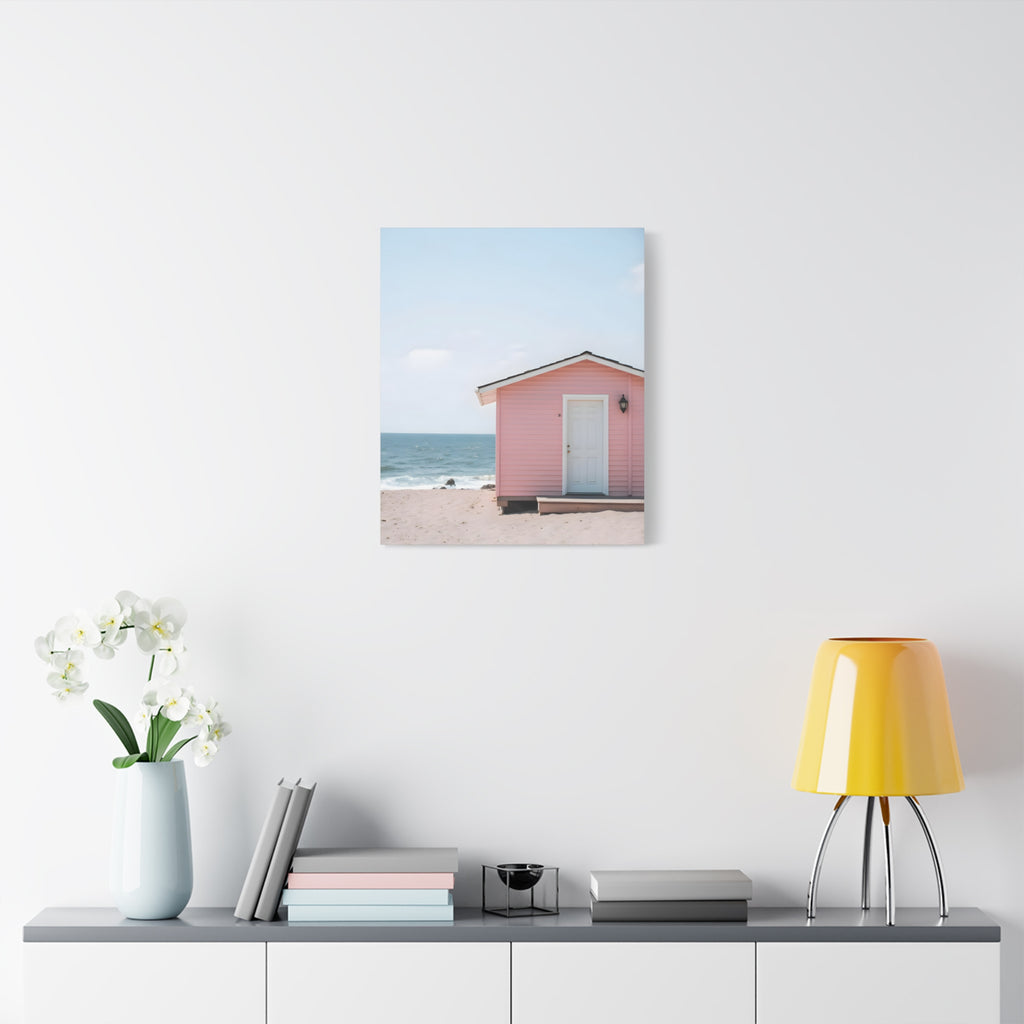 Pink Beach Cottage  Wall Art - Stretched Canvas