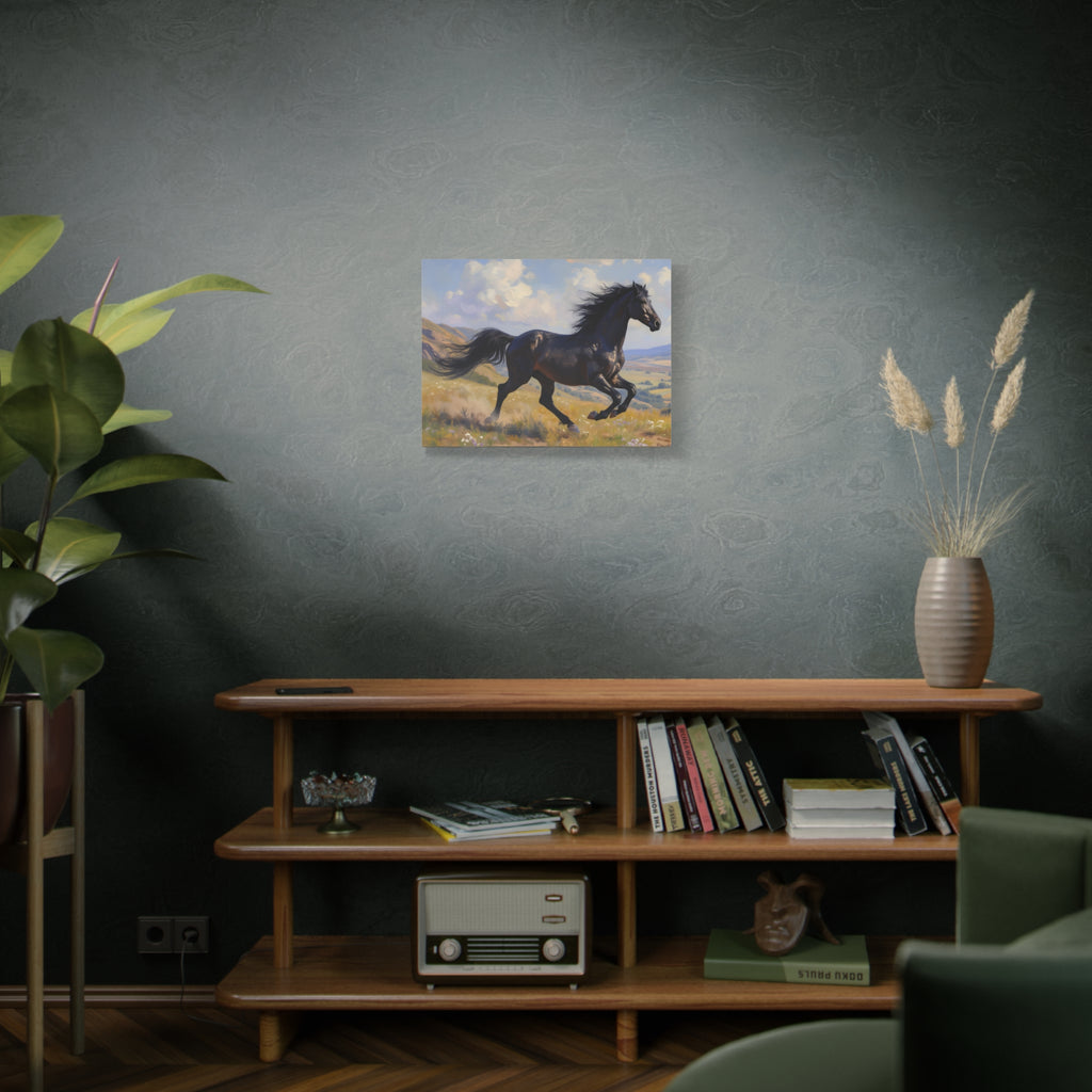 Running Black Stallion Wall Art - Horse Painting - Stretched Canvas