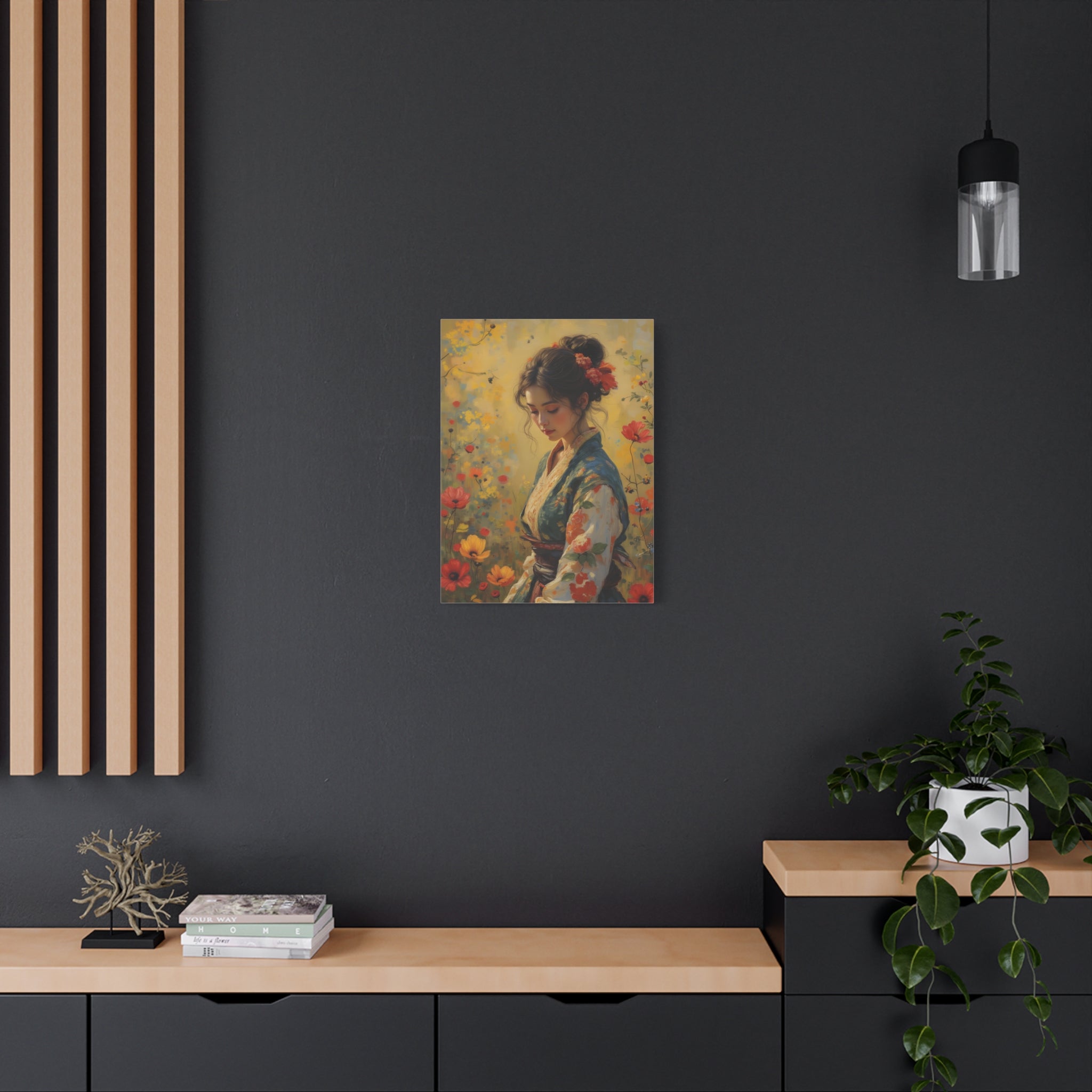 Asian Floral Lady Wall Art - Stretched Canvas