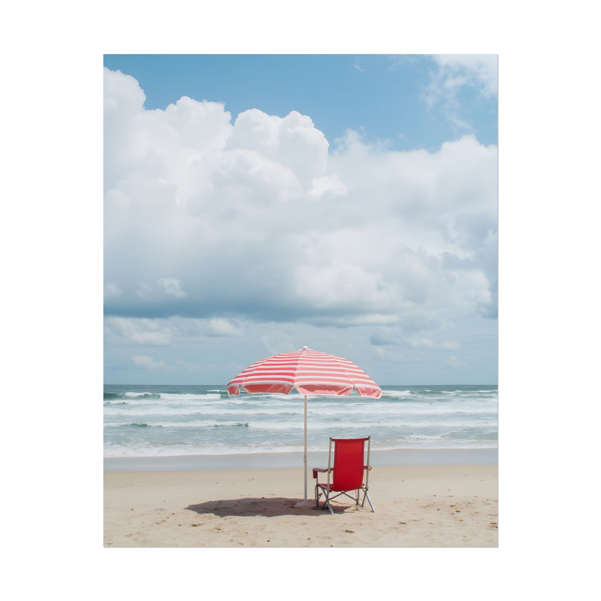 Sun-drenched beach memory with beach chair and umbrella - Poster