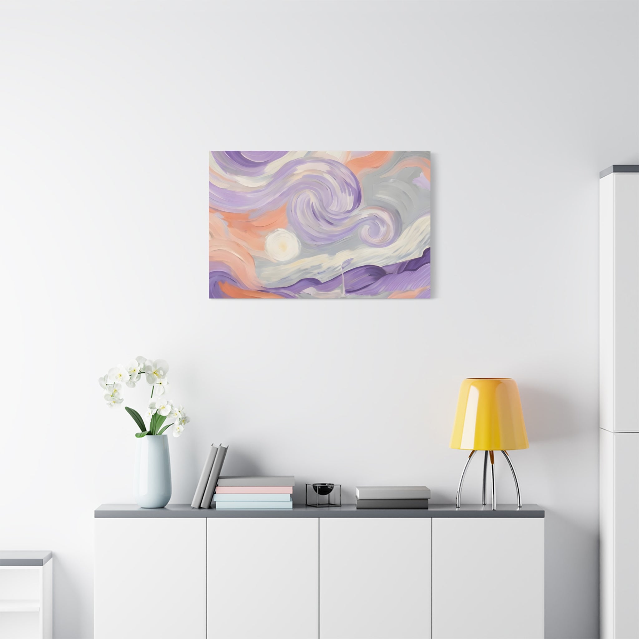 Abstract Swirl Canvas Art – Lavender & Peach Matte Stretched Canvas