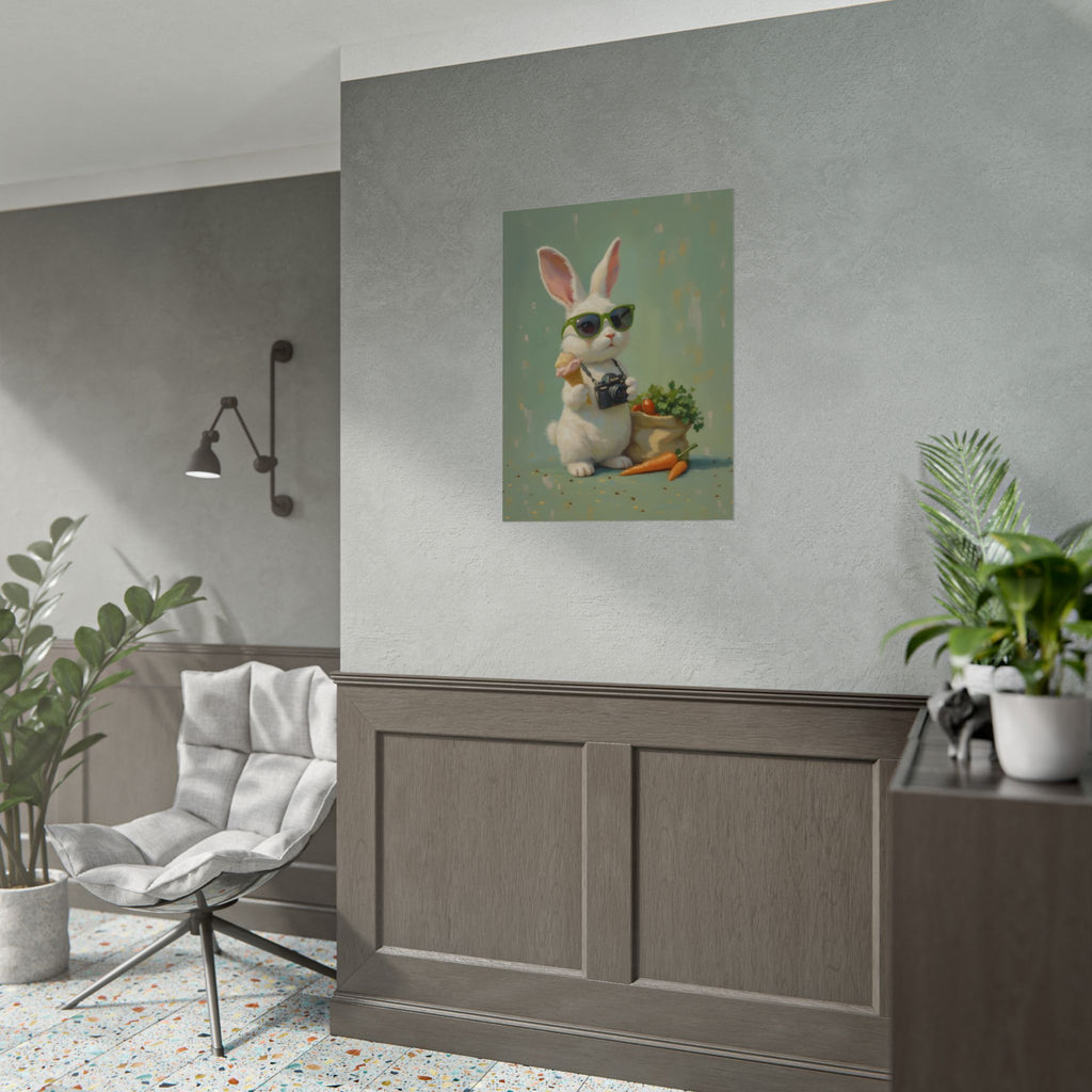 Green Bunny Rolled Poster — Cool Bunny with Camera Art Print