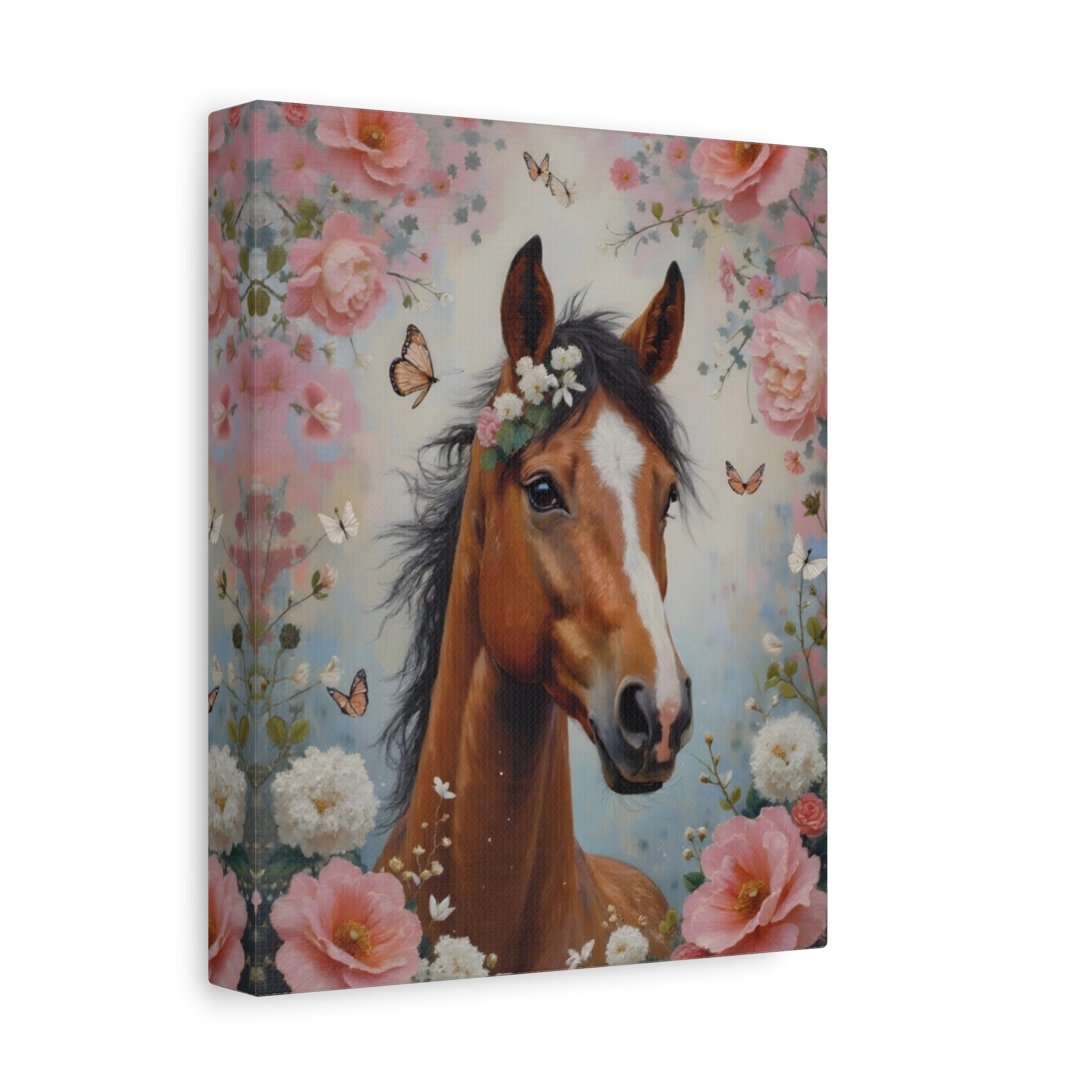 Floral Horse Portrait Canvas — Matte Stretched Wall Art