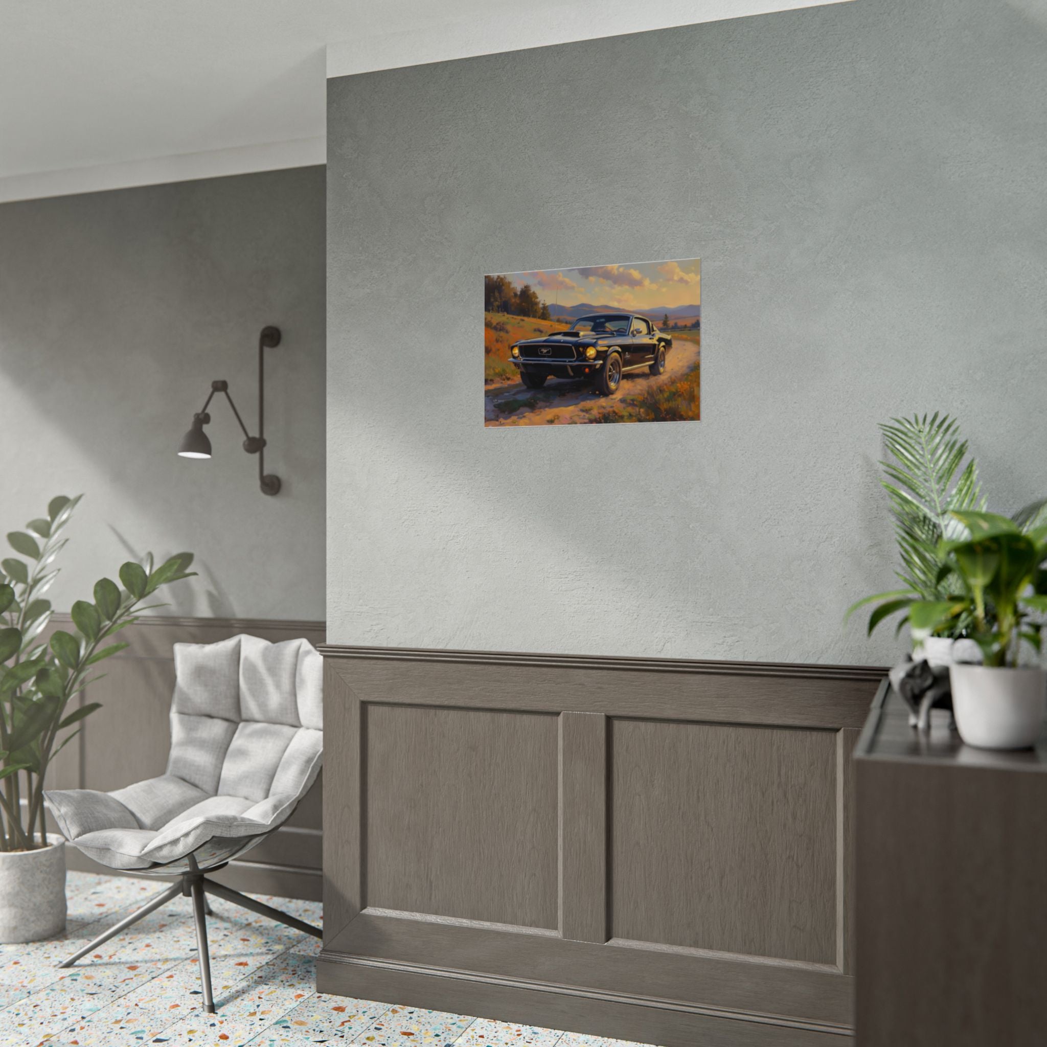 Vintage Mustang Sunset Wall Art - Classic Muscle Car - Poster