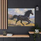 Running Black Stallion Wall Art - Horse Painting - Stretched Canvas