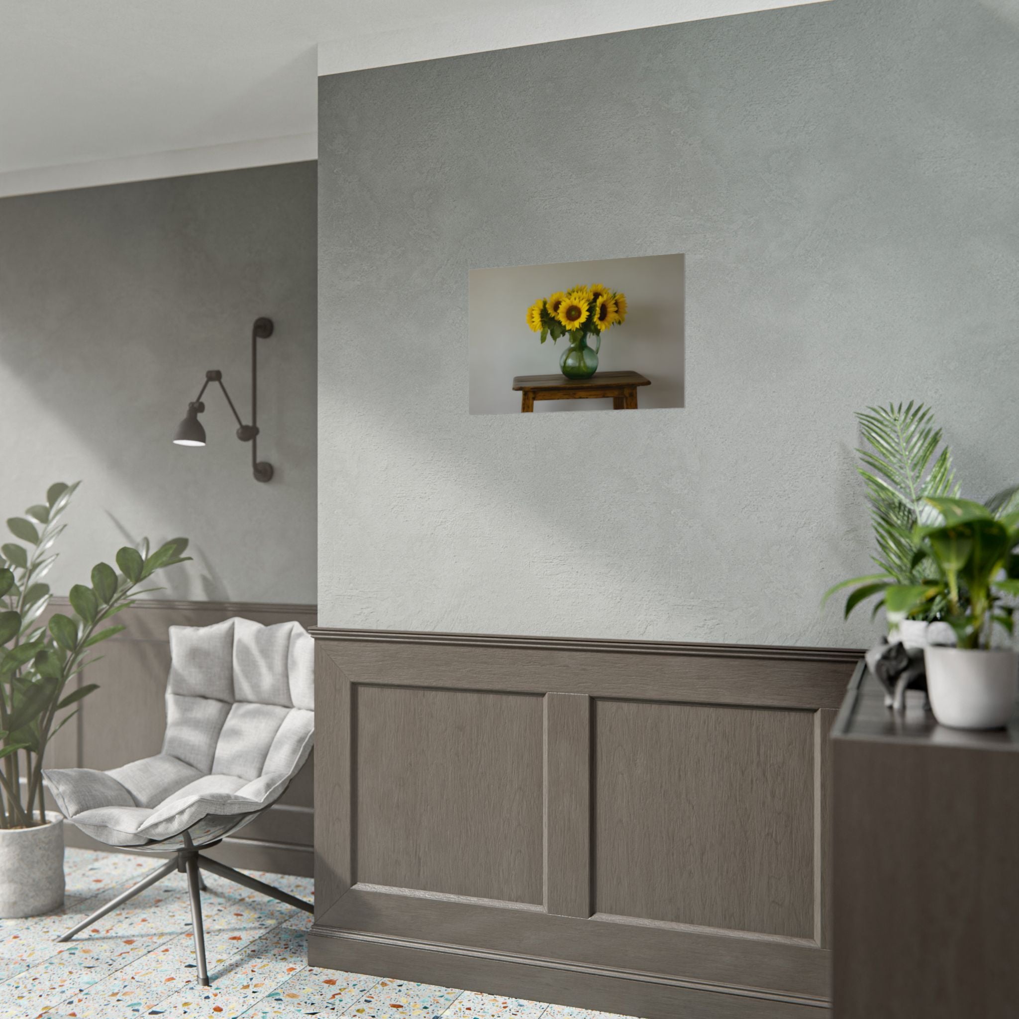 Sunflowers in Green Pitcher Wall Art - Poster