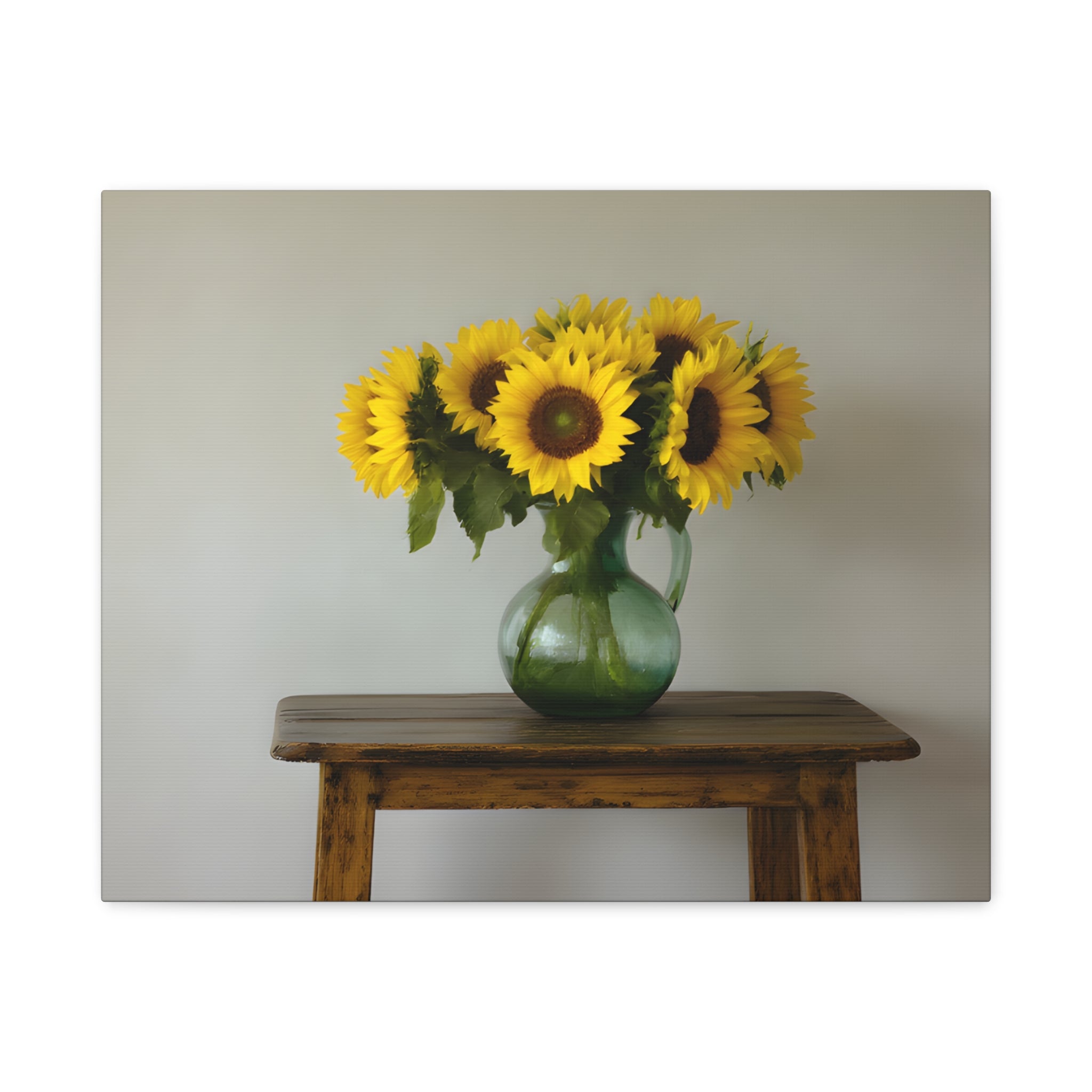 Sunflowers in Green Pitcher Wall Art - Stretched Canvas