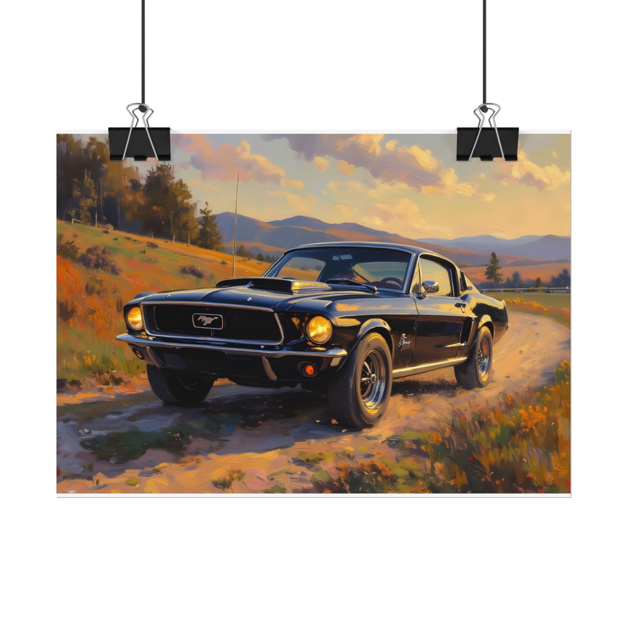 Vintage Mustang Sunset Wall Art - Classic Muscle Car - Poster