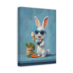Blue Bunny Canvas Print — Cute Rabbit with Sunglasses & Ice Cream Matte Wall Art