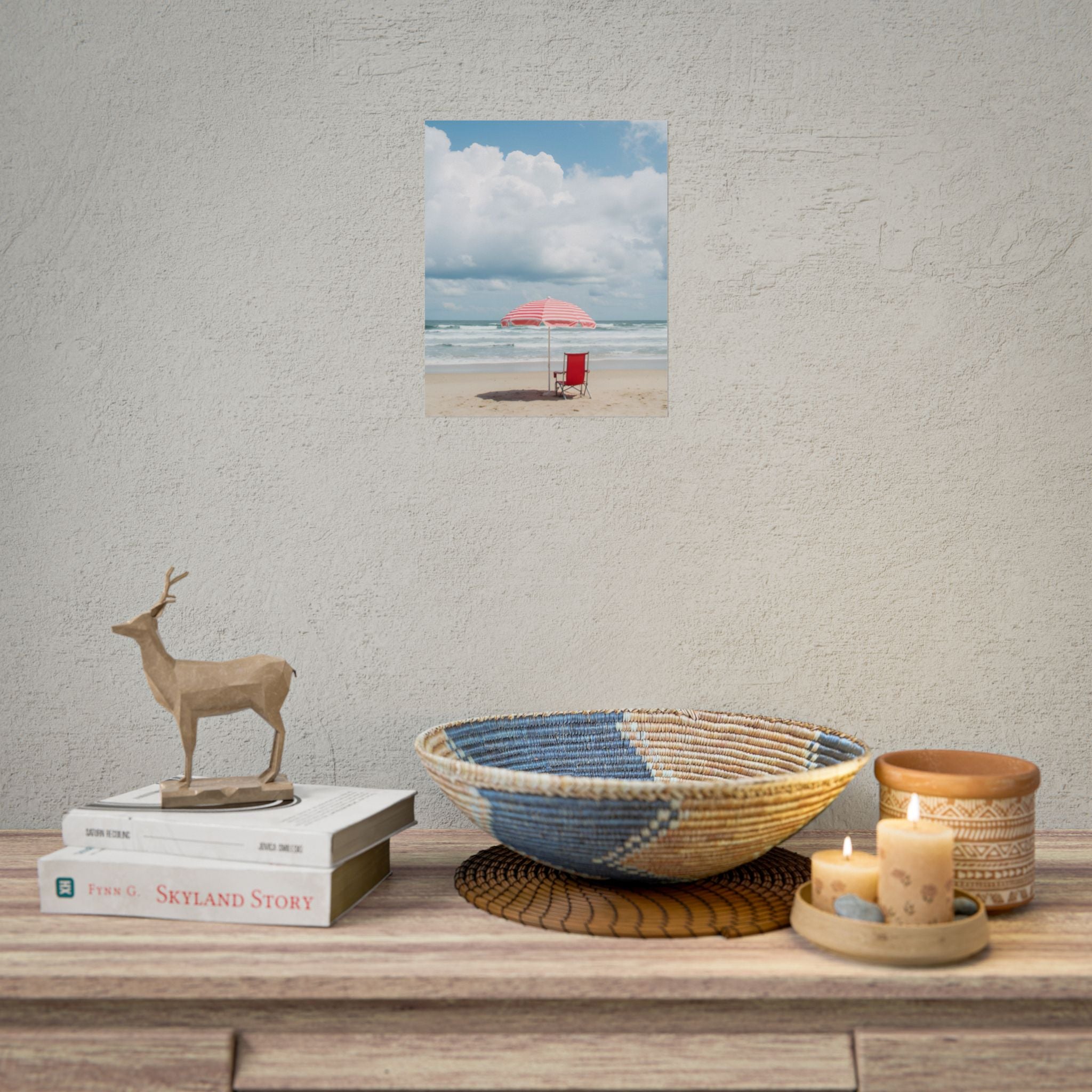 Sun-drenched beach memory with beach chair and umbrella - Poster
