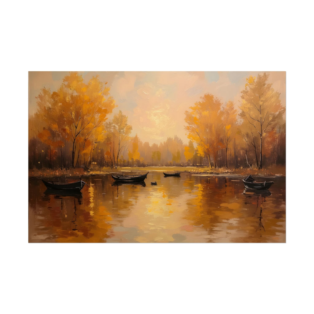 Autumn at the lake with rowboats - Poster