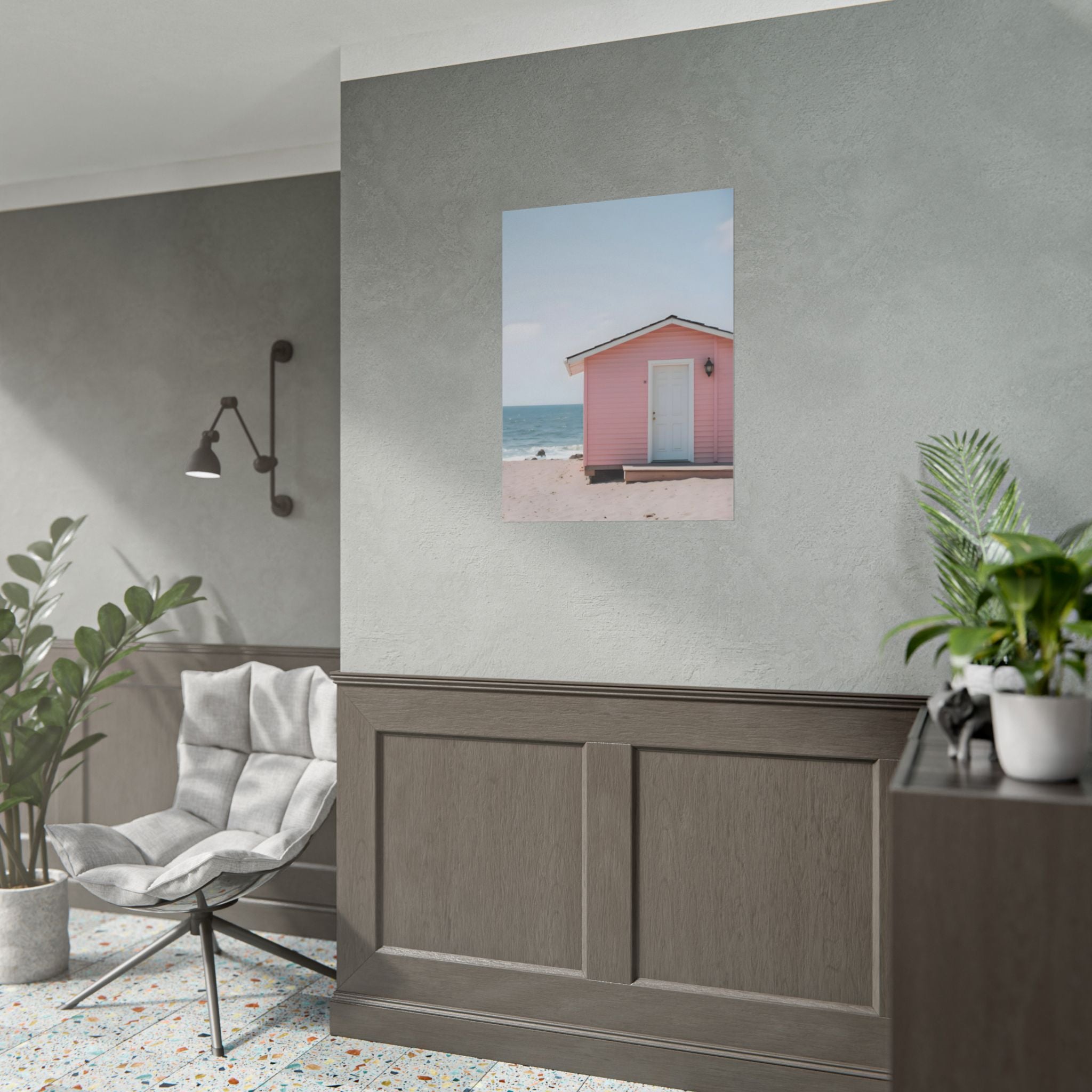 Pink Beach Cottage  Wall Art - Poster