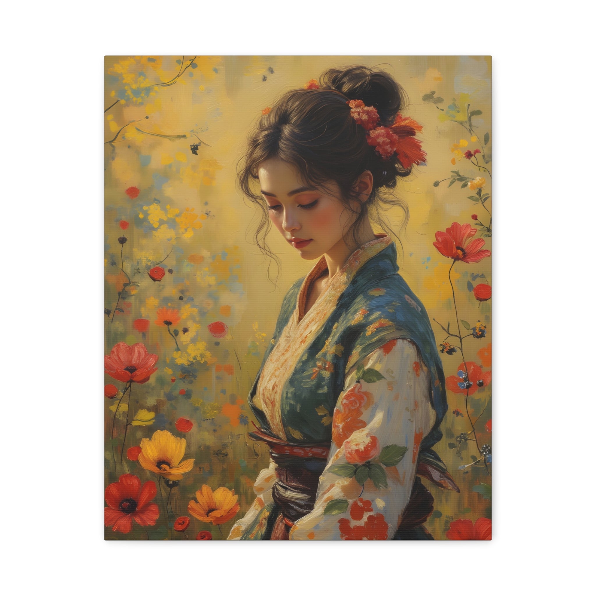 Asian Floral Lady Wall Art - Stretched Canvas