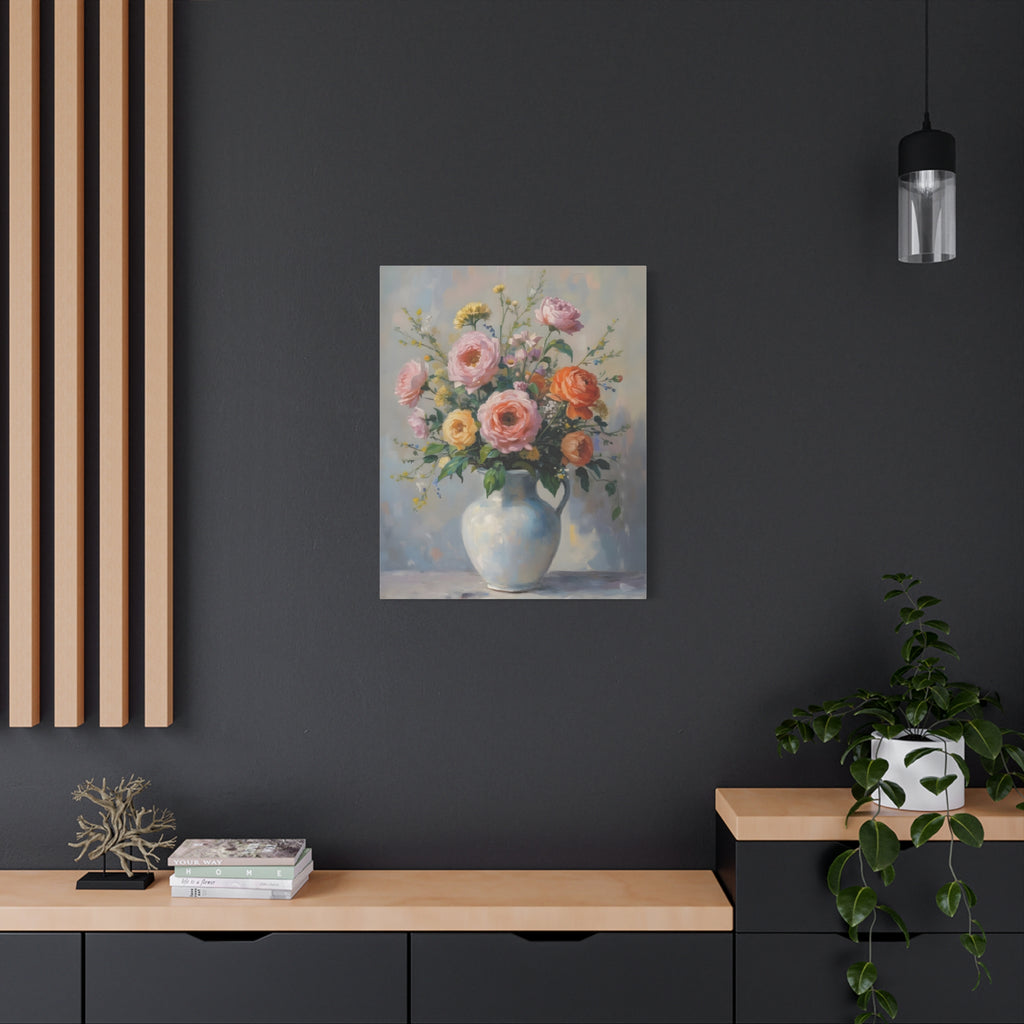 Colourful Roses in Jug Wall Art - Stretched Canvas