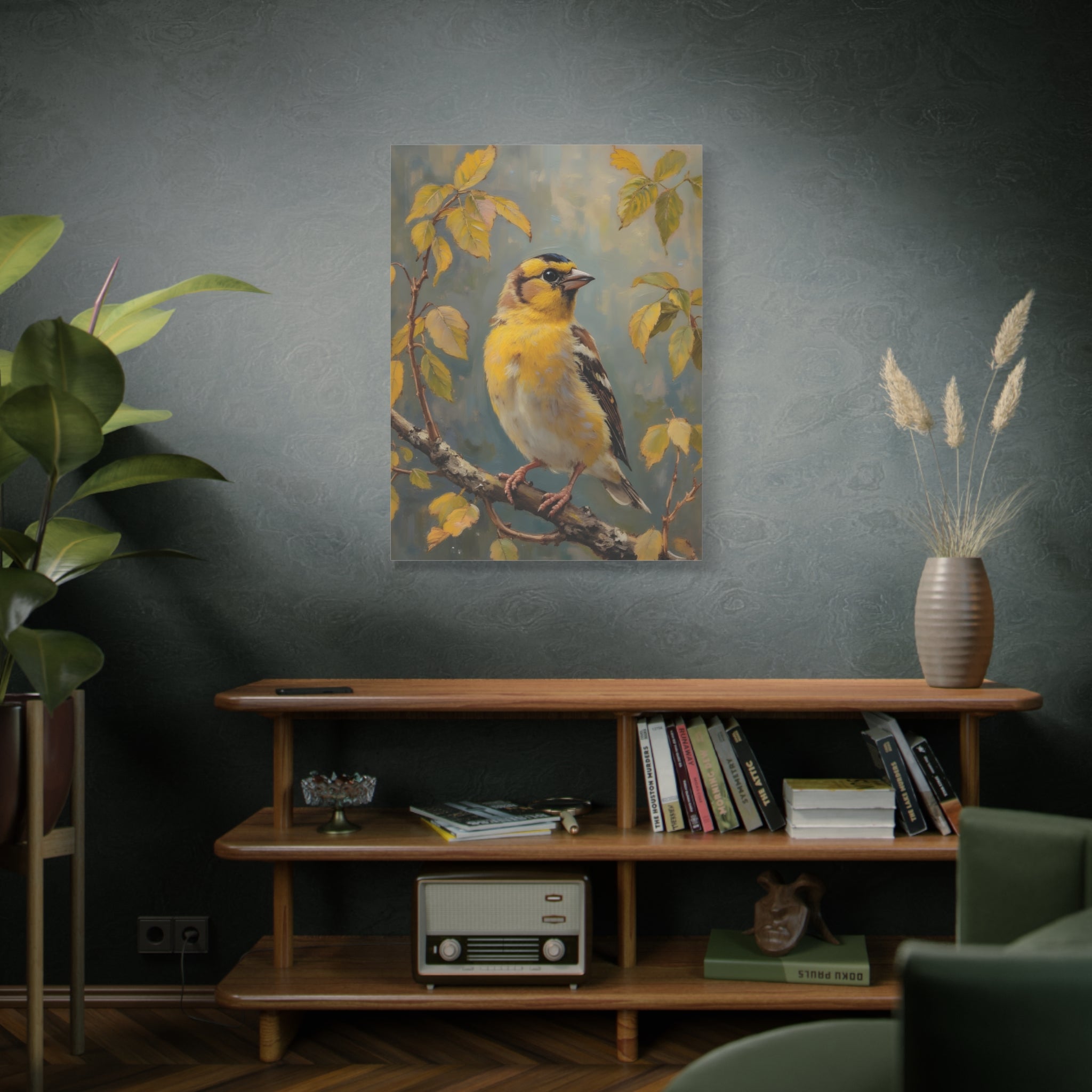 Goldfinch on a branch Wall Art - Stretched Canvas
