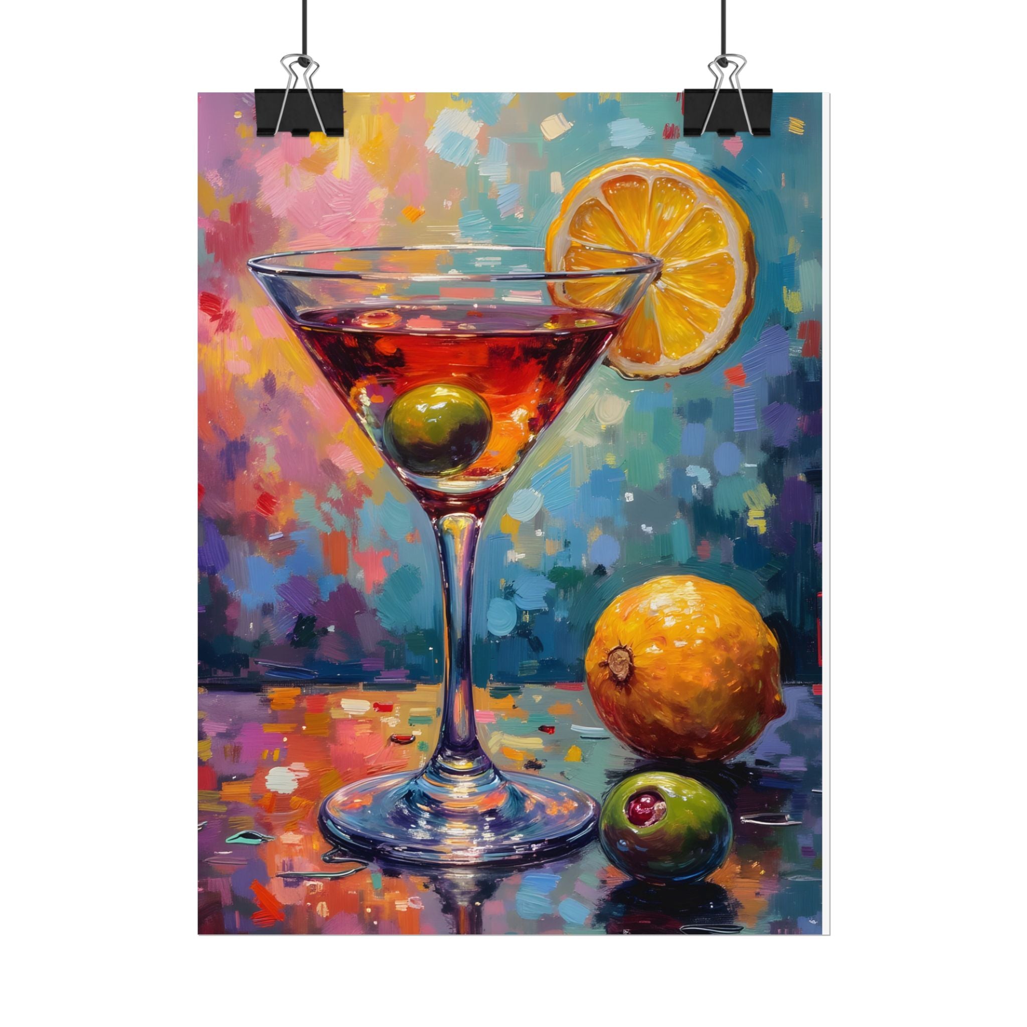 Colorful martini glass with lemon and olive Wall Art - Poster