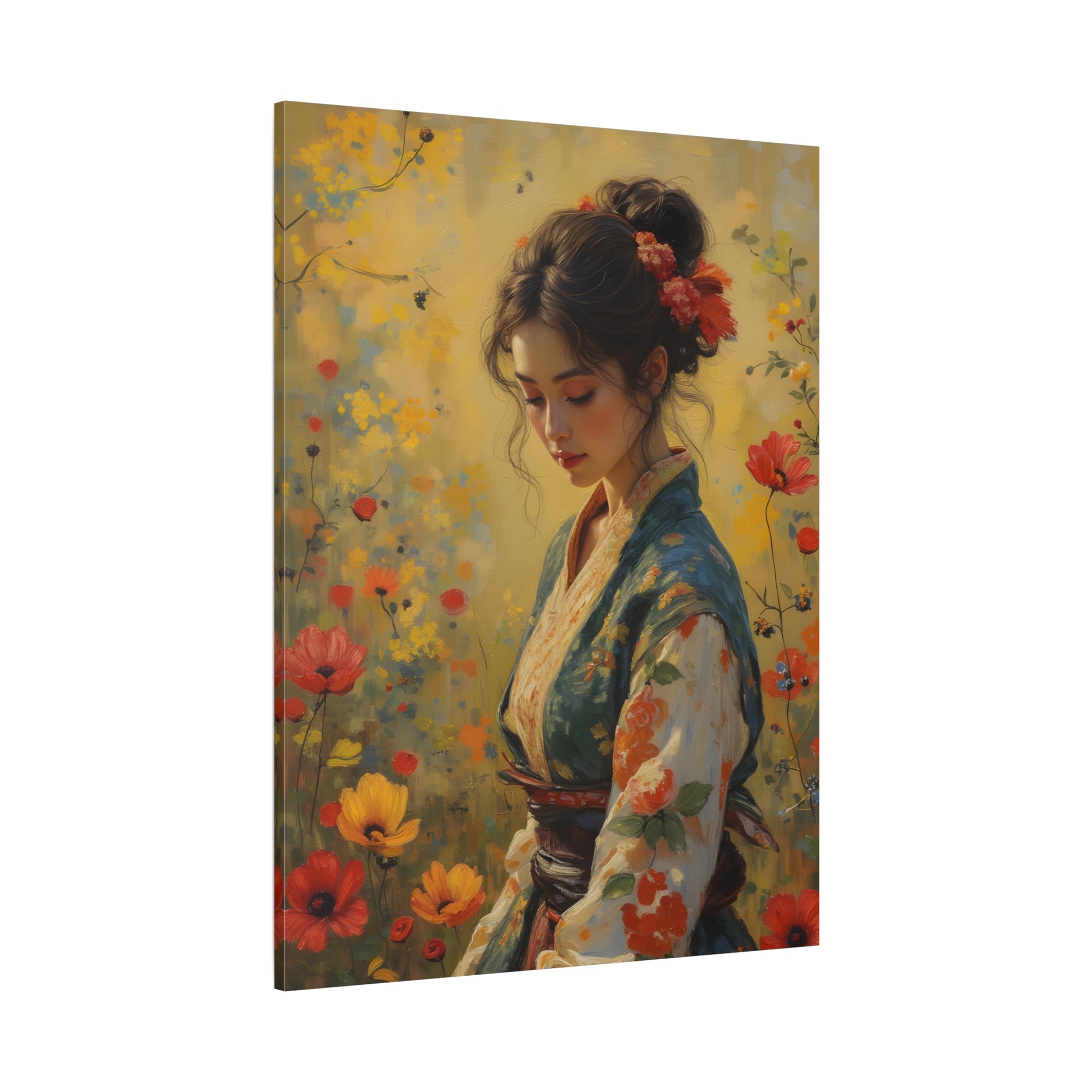 Asian Floral Lady Wall Art - Stretched Canvas