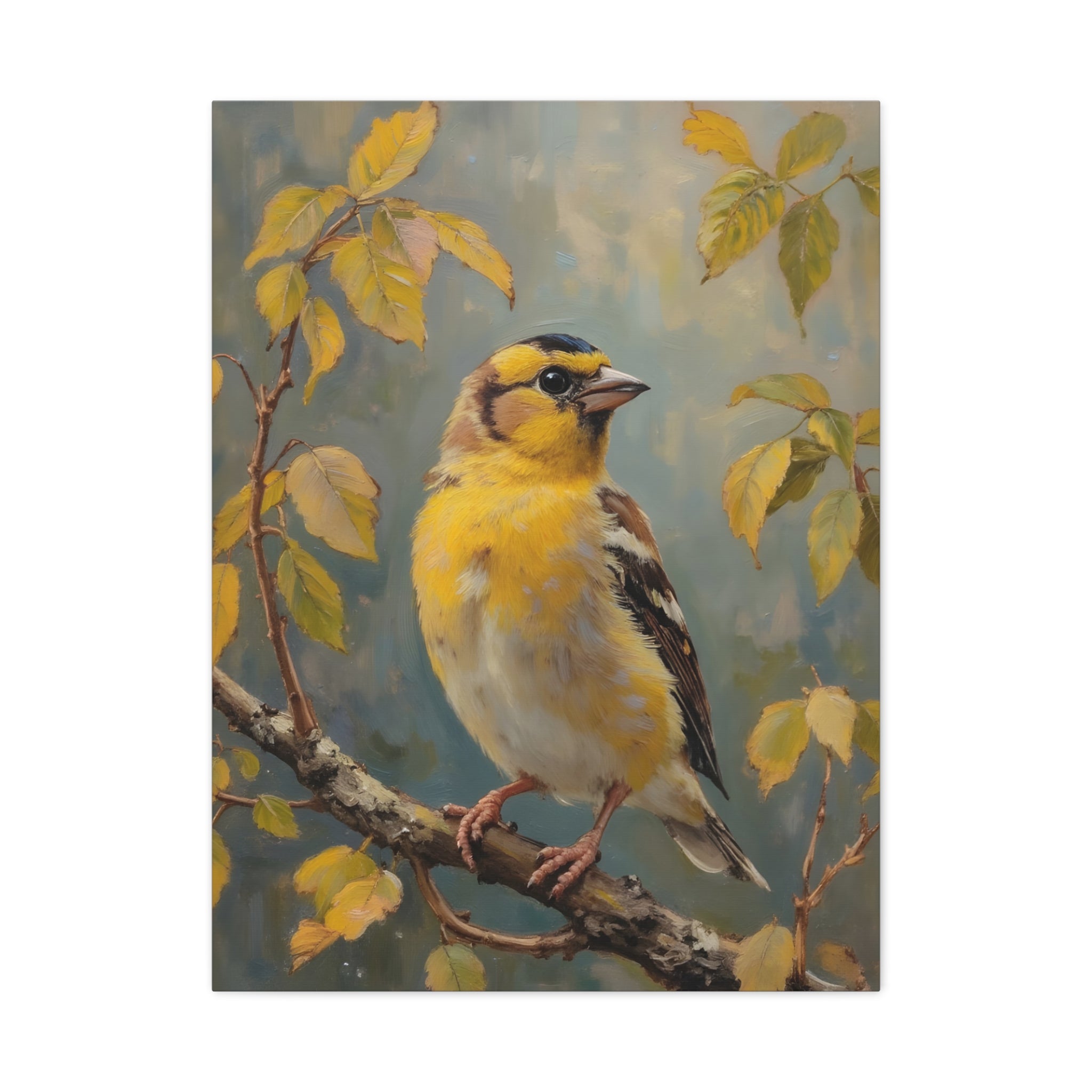 Goldfinch on a branch Wall Art - Stretched Canvas