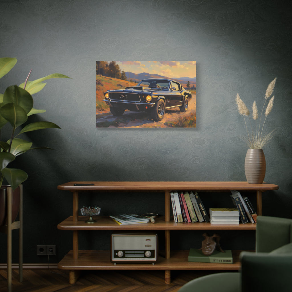 Vintage Mustang Sunset Wall Art - Classic Muscle Car - Stretched Canvas
