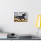 Running Black Stallion Wall Art - Horse Painting - Stretched Canvas