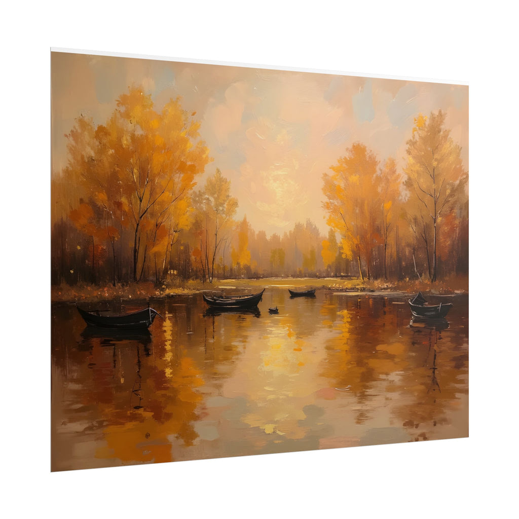 Autumn at the lake with rowboats - Poster