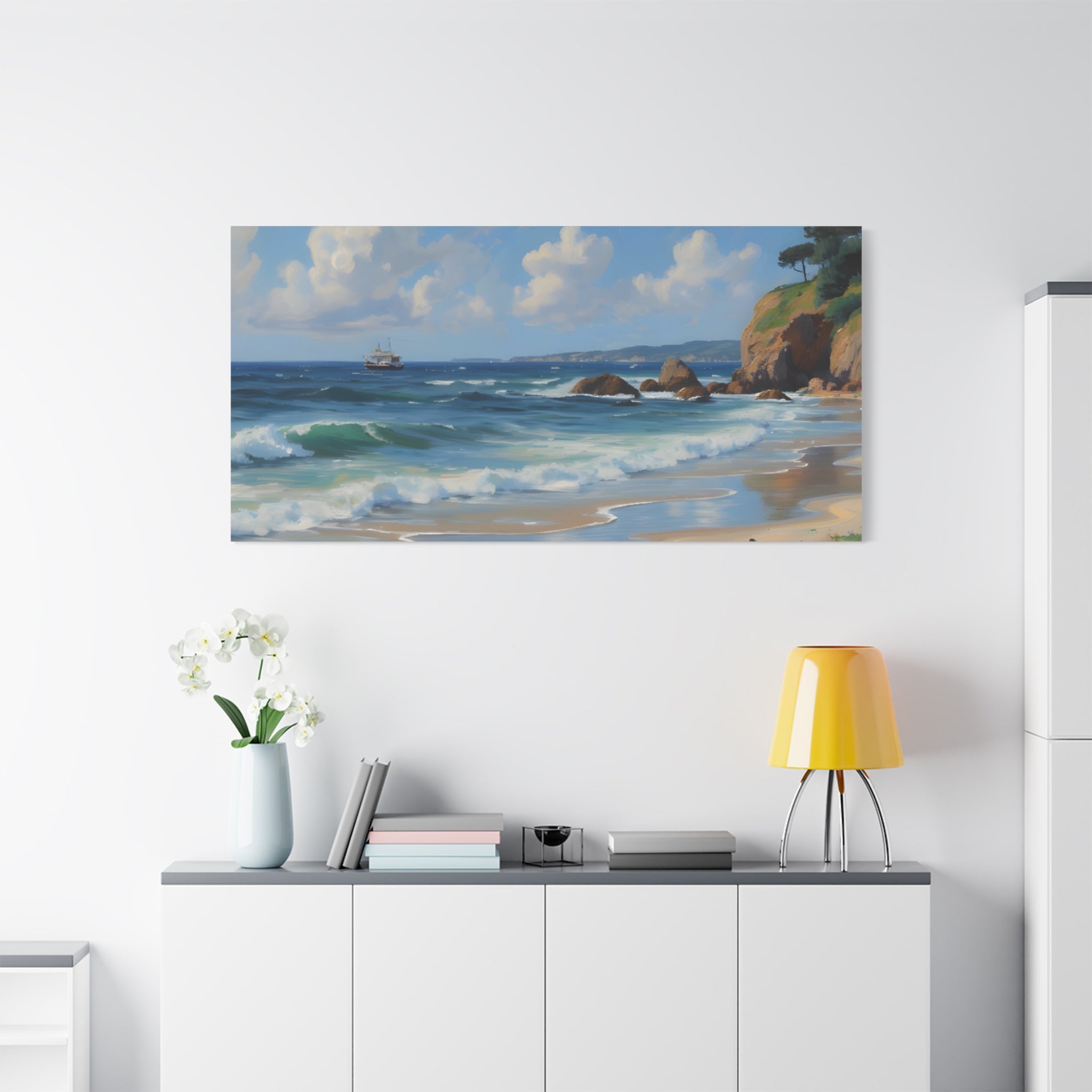 Seaside Beach Canvas Print — Coastal Landscape Matte Stretched Wall Art